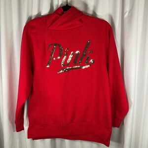 Victoria’s Secret PINK Red Hoodie Sequin Logo Pullover Sweatshirt Women’s XS